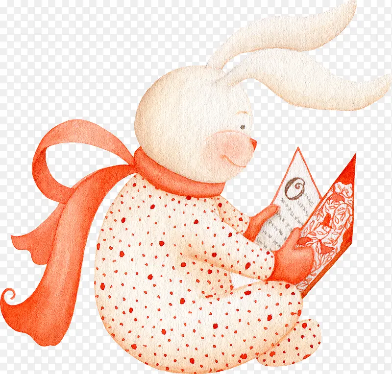 粉色看书的小兔子