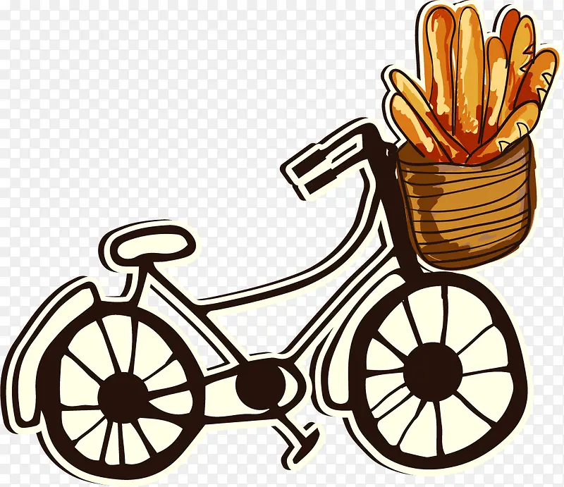 矢量手绘装面包的自行车