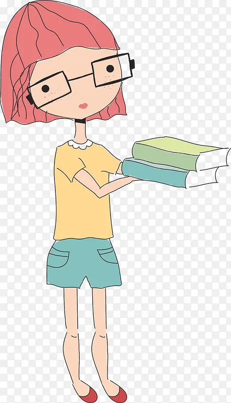 手绘卡通读书女孩