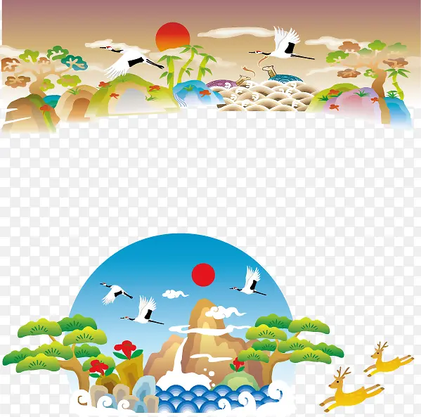仙鹤松树山水画