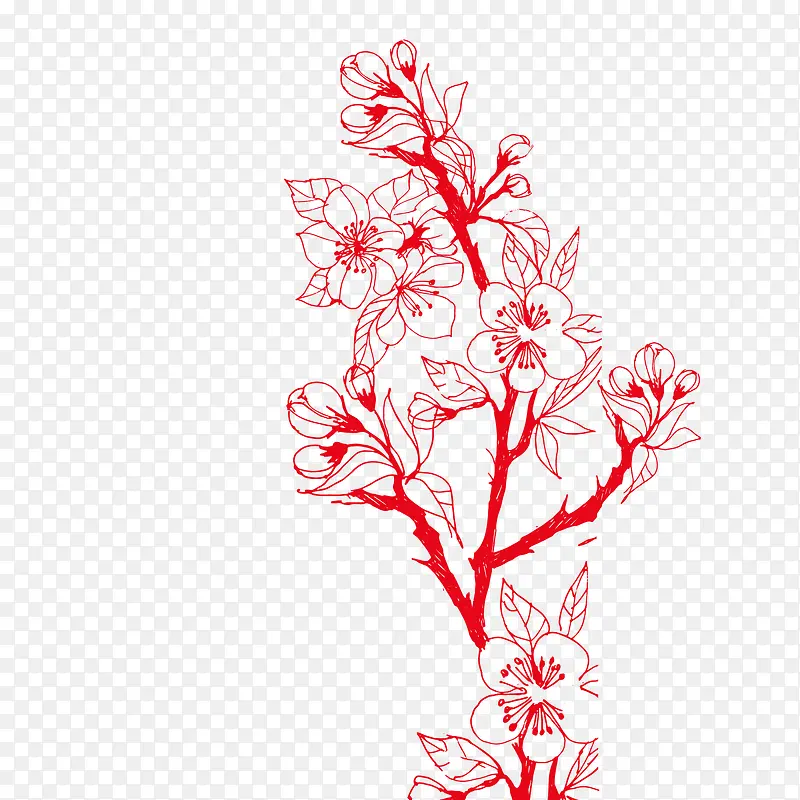 红色手绘矢量桃花装饰