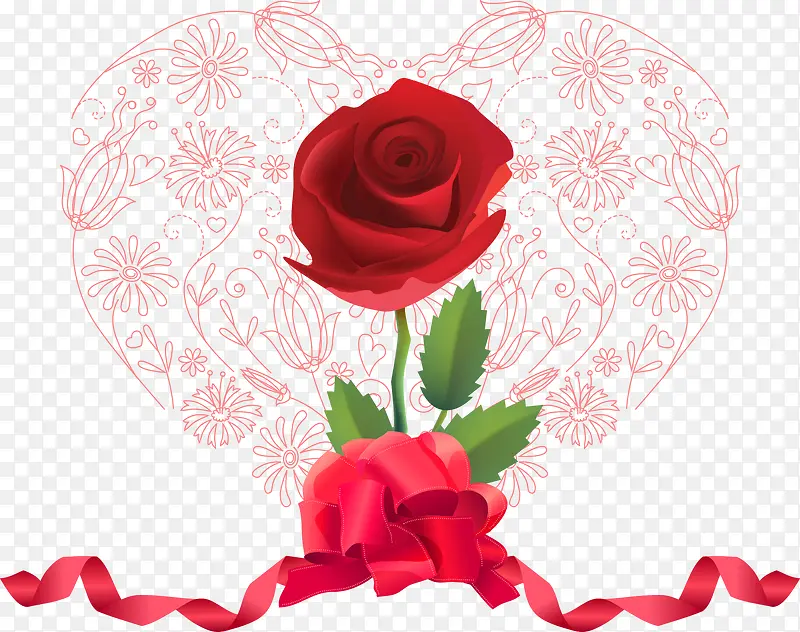 情人节心形丝带红色玫瑰