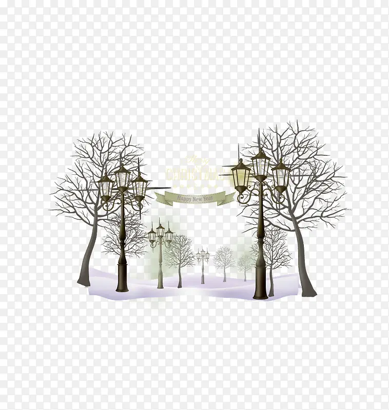 雪中路灯矢量图