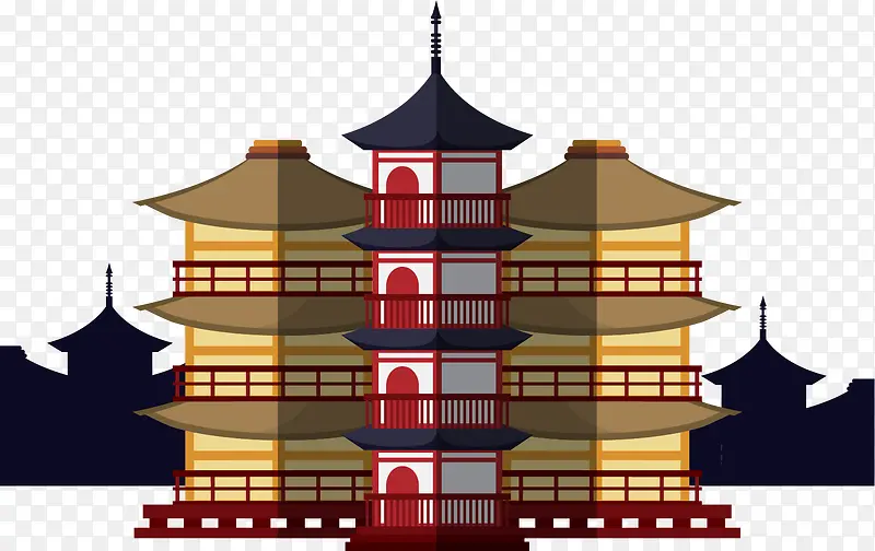 矢量手绘日本寺庙
