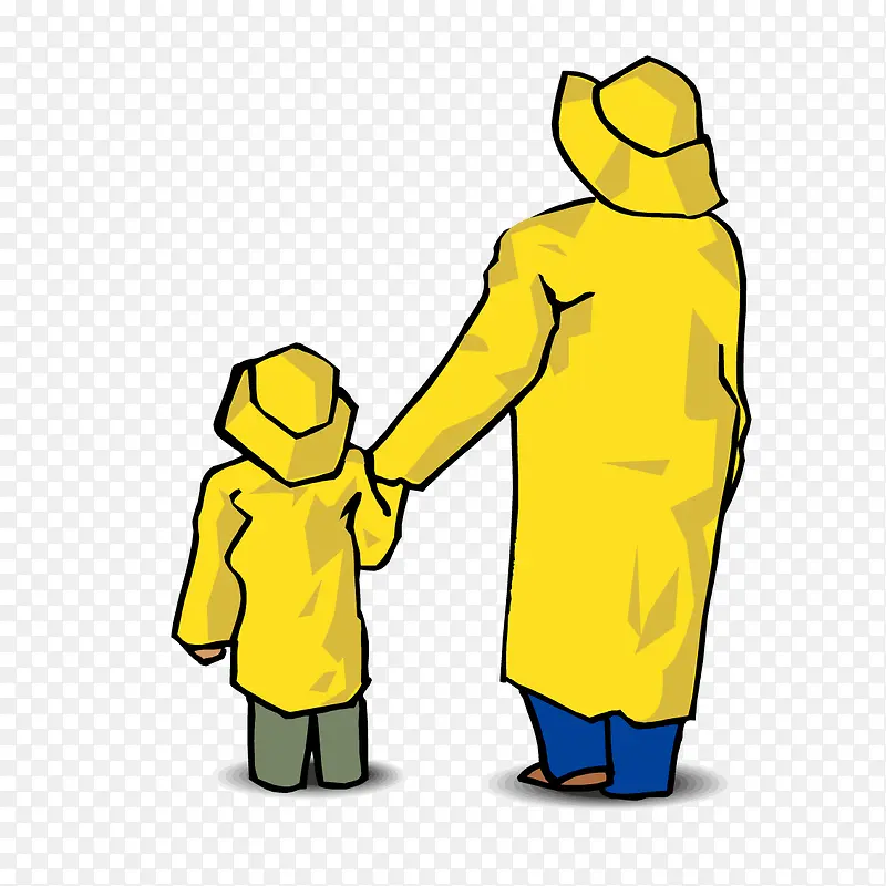 穿黄色大衣的母女背影