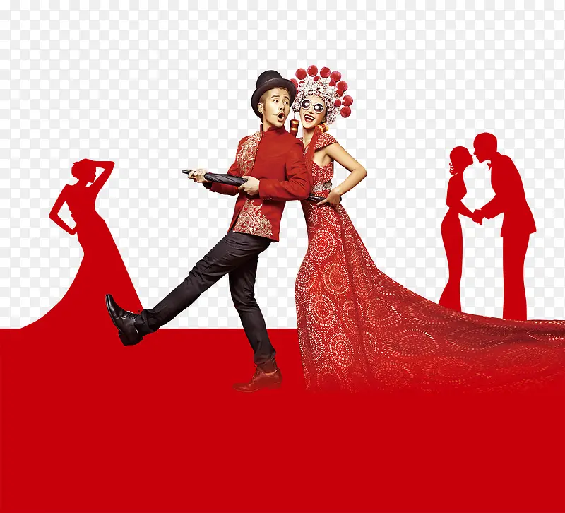 红色婚纱海报背景