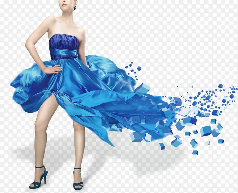 蓝色长裙飘逸长裙