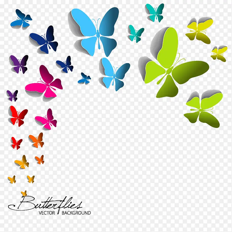 纸片上的彩色蝴蝶高清免扣素材
