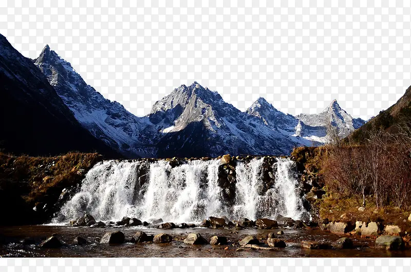 冬季雪山瀑布风景素材