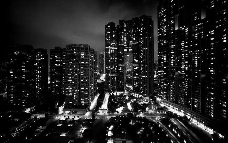 繁华都市夜景黑白风格的