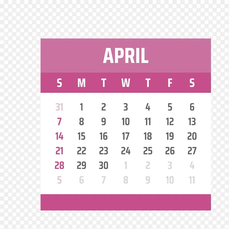 紫白色2019年4月日历