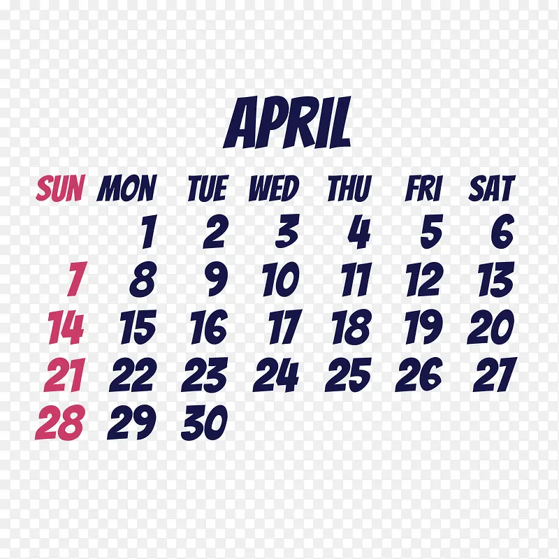 黑红色2019年4月日历