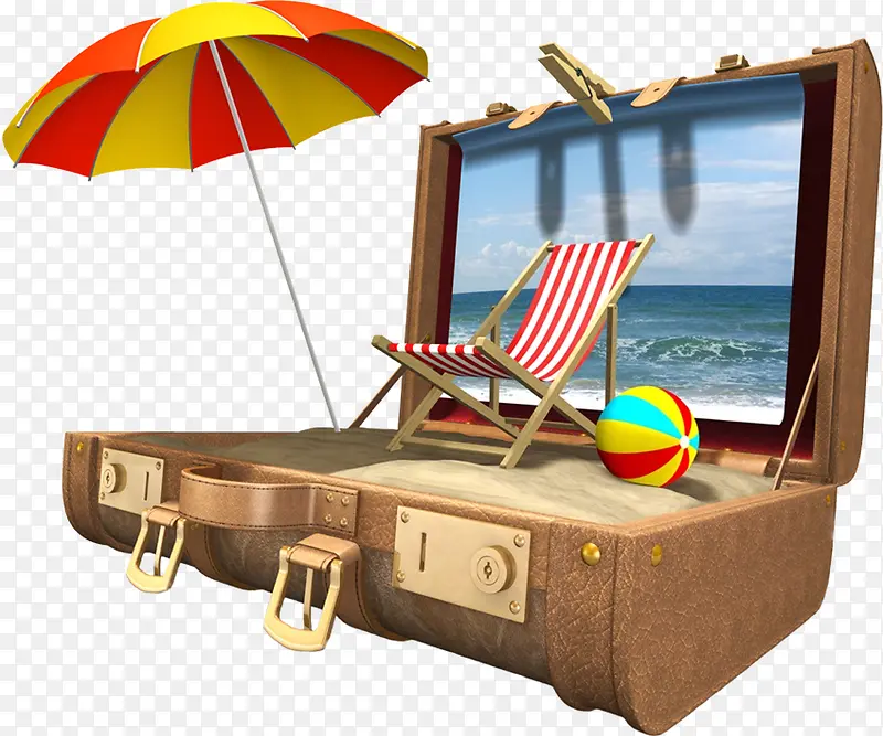 装着阳光沙滩的行李箱