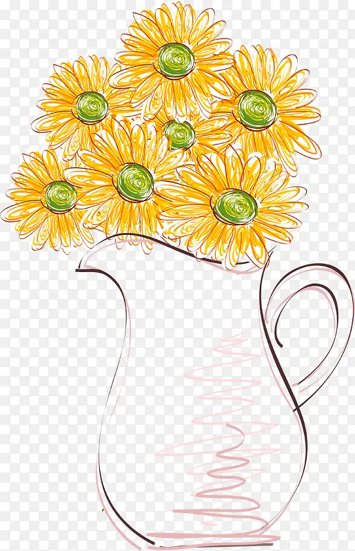 手绘黄色线条花朵菊花