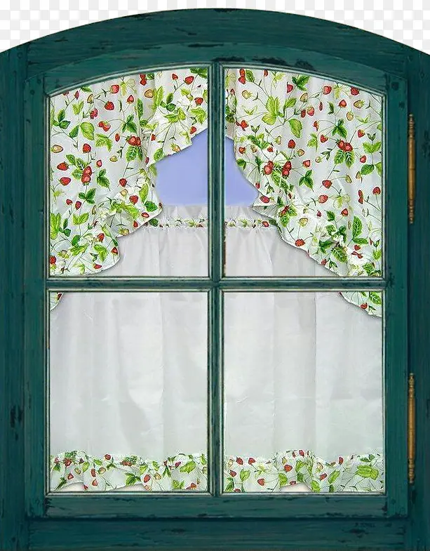 绿色窗台碎花窗帘