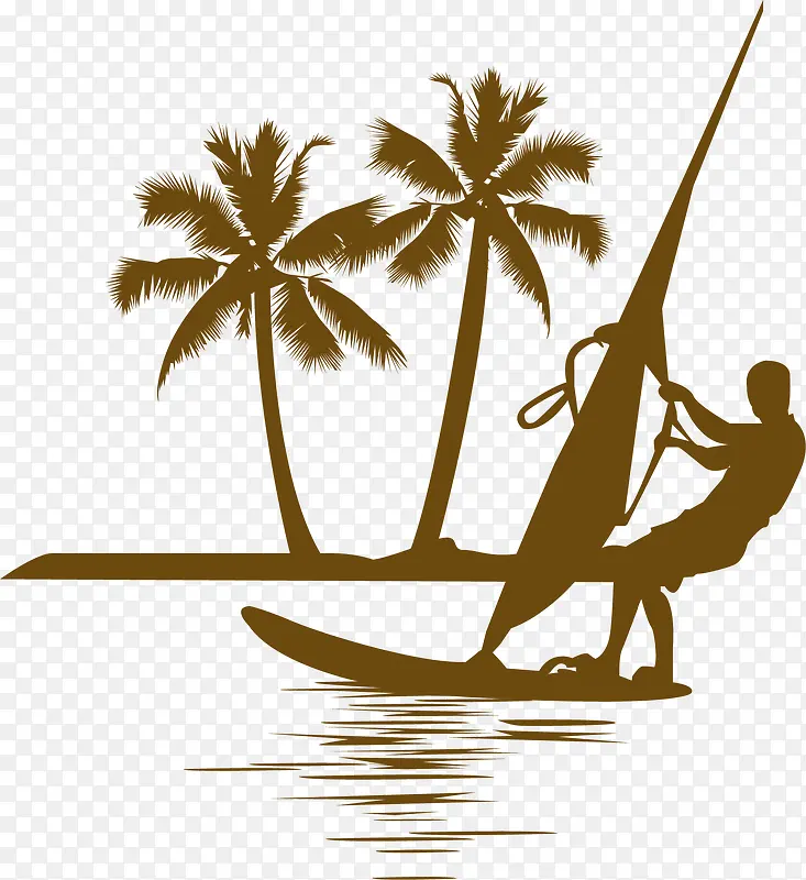 手绘椰树帆船图案