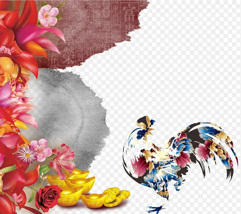 公鸡金元宝百合花玫瑰花