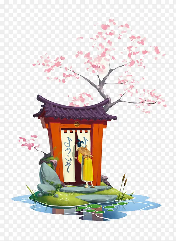院落桃花图