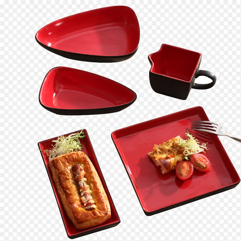 一套红色餐具盘子
