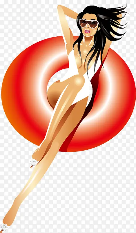 卡通穿泳装的女郎矢量图