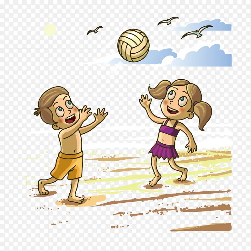 沙滩玩排球的孩子