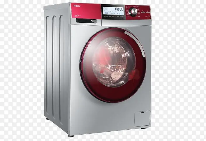 红色中国风海尔全自动滚筒洗衣机