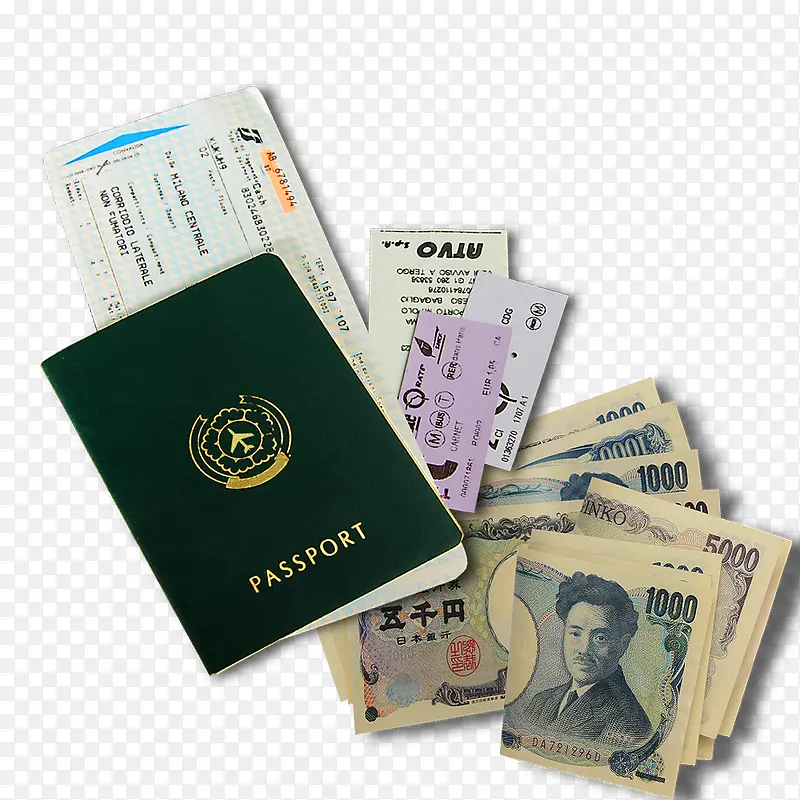 护照机票外币免抠素材