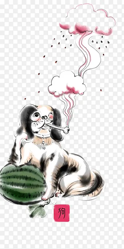 抱着西瓜的狗狗