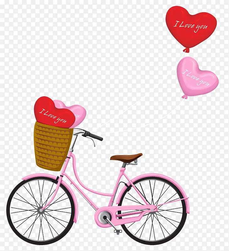 手绘粉色自行车心形气球