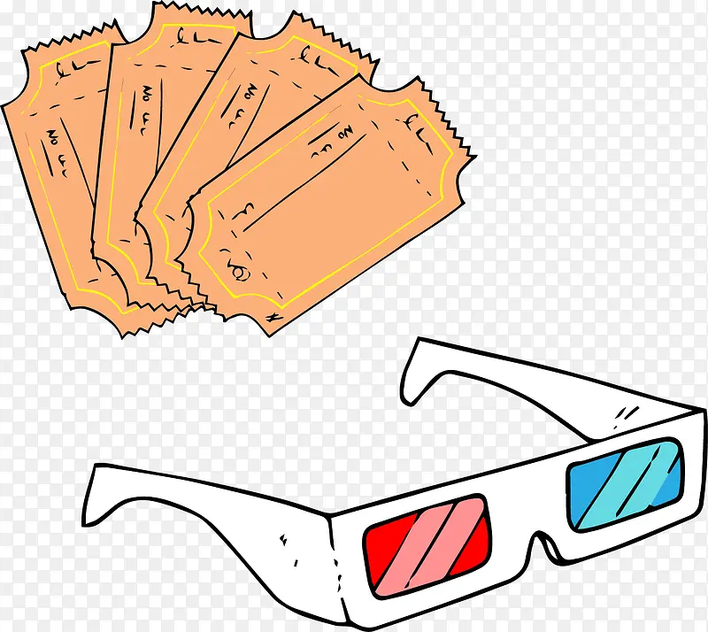 矢量3D眼镜电影票