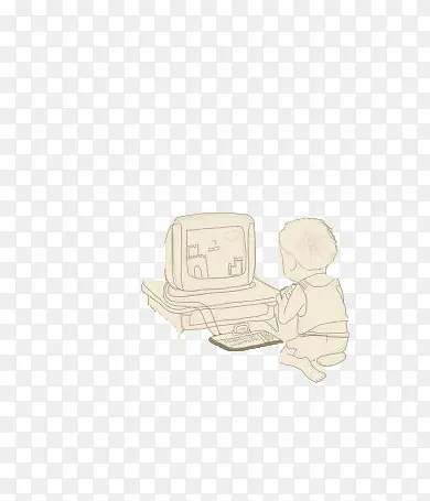 唯美卡通可爱手绘小人玩电脑
