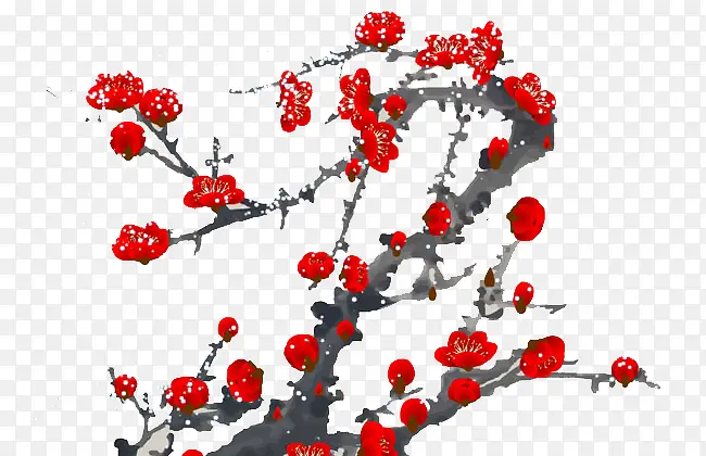 大红色国画梅花素材背景
