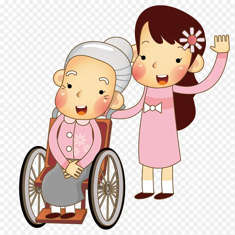 照顾轮椅上的奶奶