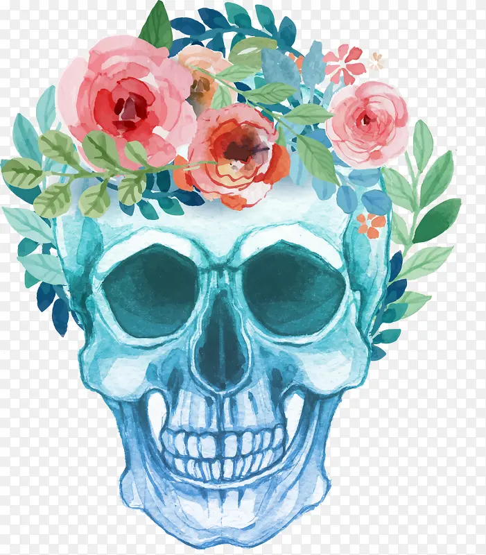 矢量骷髅与花朵