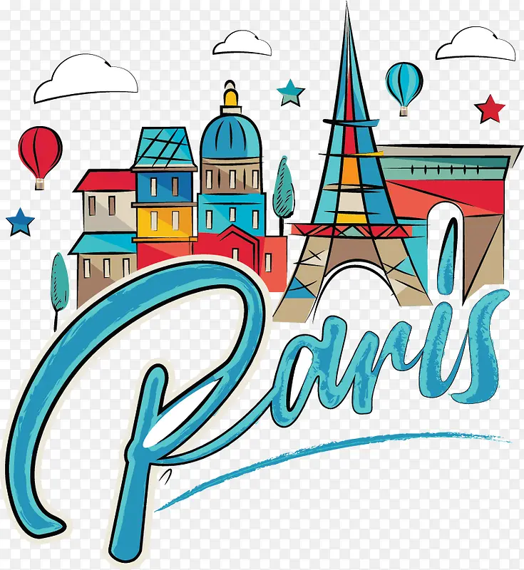 水彩漫画世界城市地标巴黎