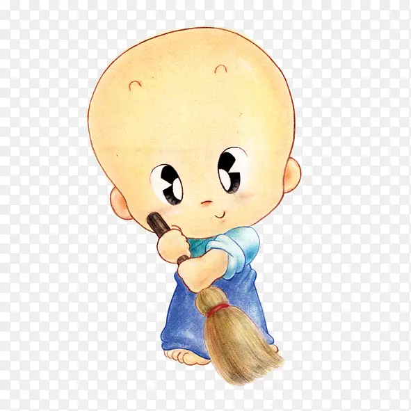 手绘打扫的小和尚
