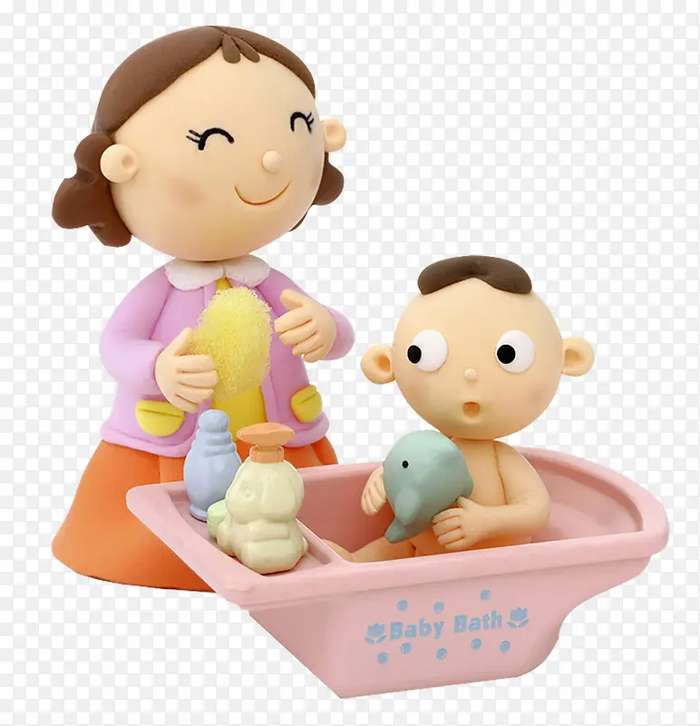 宝宝洗澡 一个宝宝 阿姨 卡通