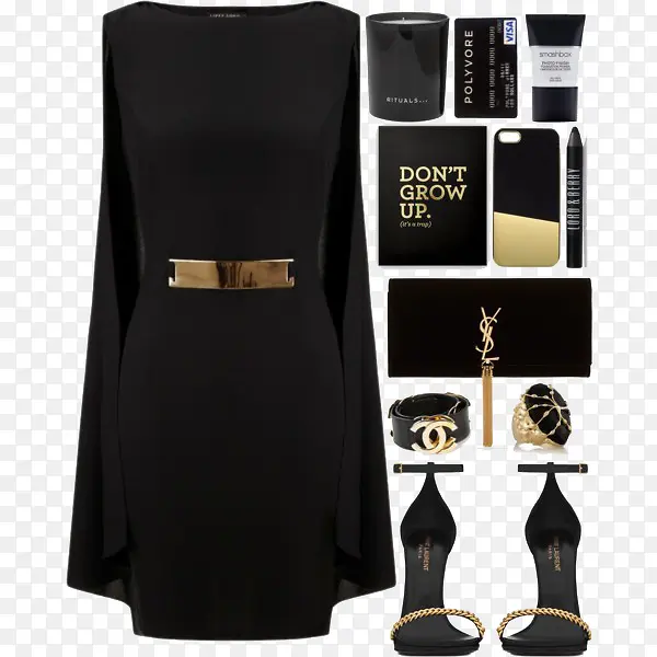 黑色连衣裙和化妆品