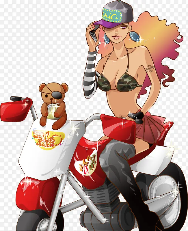 手绘骑摩托车的性感美女