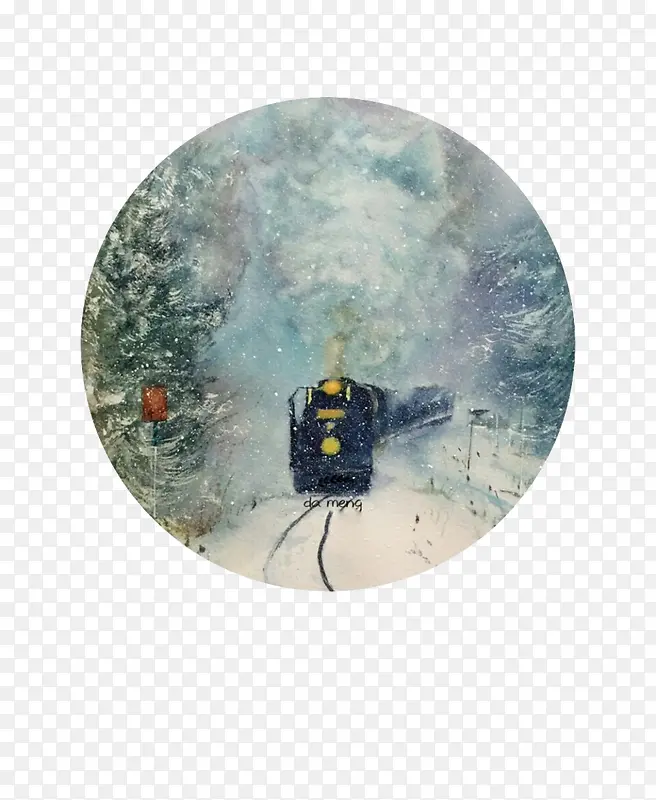 雪中行驶的火车插画
