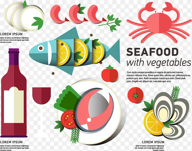 海鲜食品和蔬菜矢量素材下载