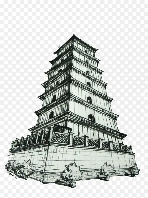 手绘大雁塔