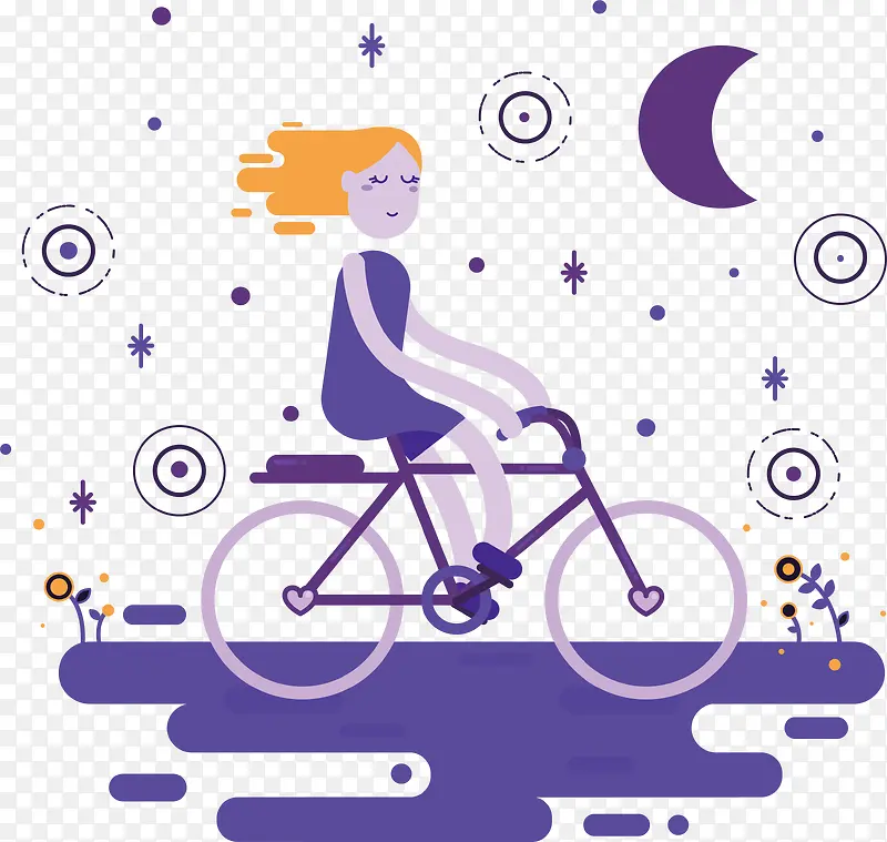 夜晚骑自行车的女孩