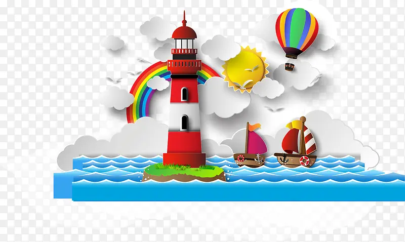 装饰3D海洋灯塔船剪纸