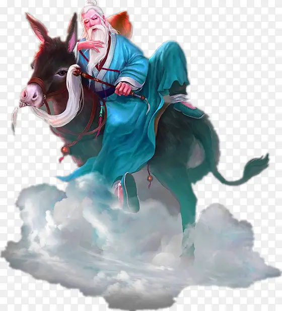 蓝色中国风张果老装饰图案