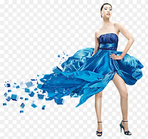蓝色裙子花瓣裙子