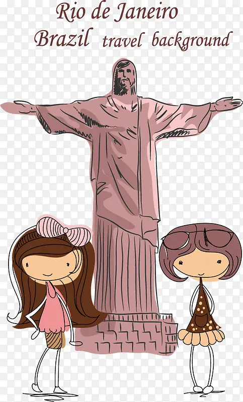 卡通女孩游玩耶稣神像