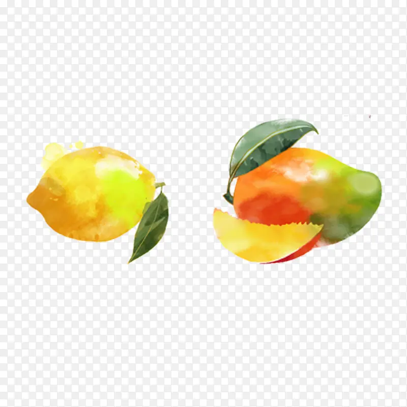 柠檬芒果手绘水彩水果