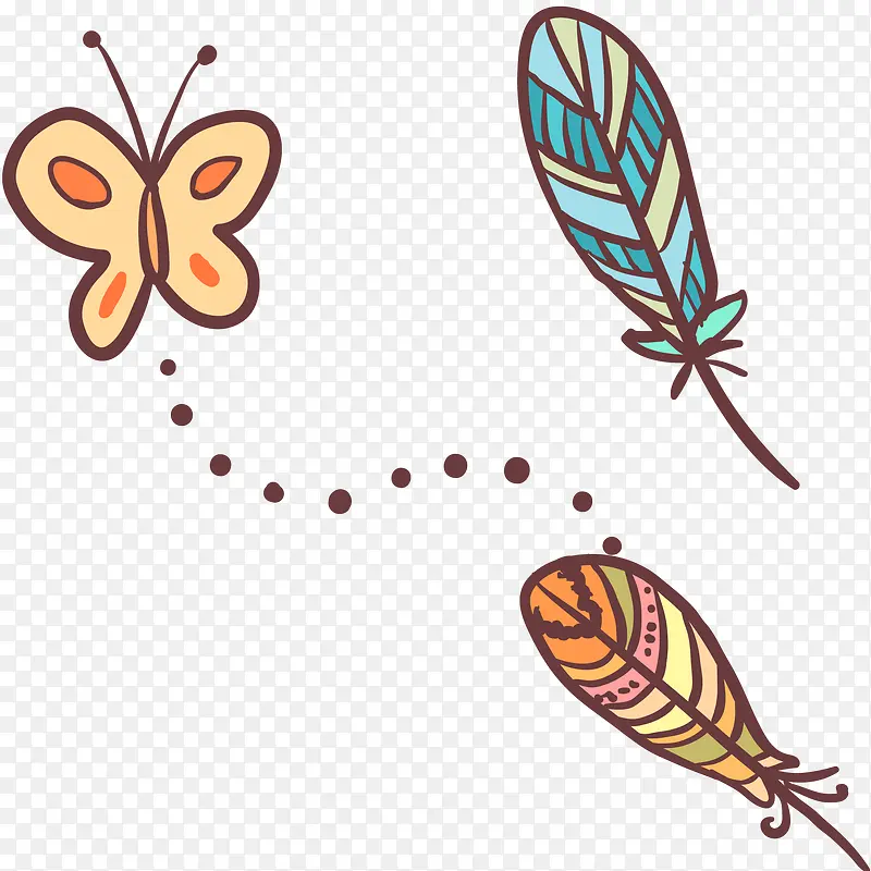 卡通羽毛和蝴蝶矢量图