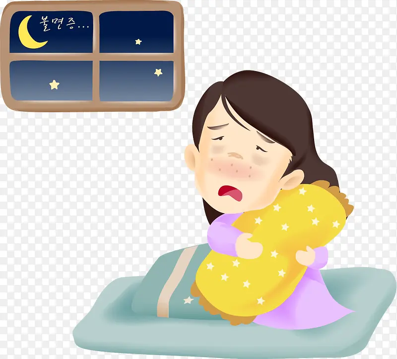 卡通女孩抱着小孩夜不能眠PNG图片素材下载_图片编号yxjgnpze-免抠素材网